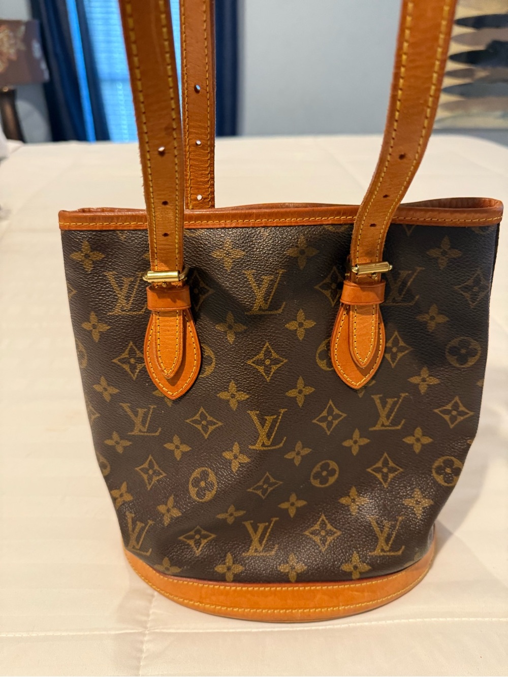 Louis Vuitton Monogram Canvas Bucket Shoulder Bag with Vachetta Trim